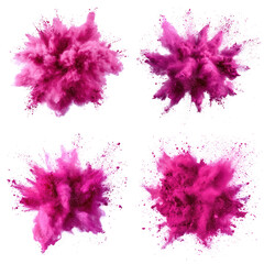 Magenta and Blue Artistic Ink Explosions Isolated on Transparent Background