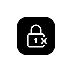 Lock with cross mark icon on black square