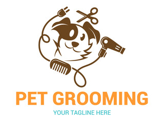 Dog or pet grooming and washing logo design template. Pet Care salon sign. Vector illustration.