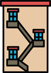 A building with a red roof and fire escape