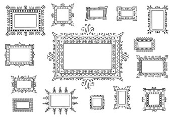A set of different frames for pictures. Freehand drawing. Doodle. Hand Drawn. Outline. Sketch.