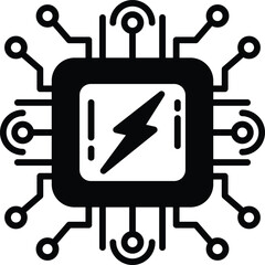 A black and white computer chip with a lightning bolt on it
