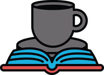 A cup is on top of an open book
