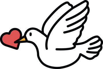 A white bird holding a heart
