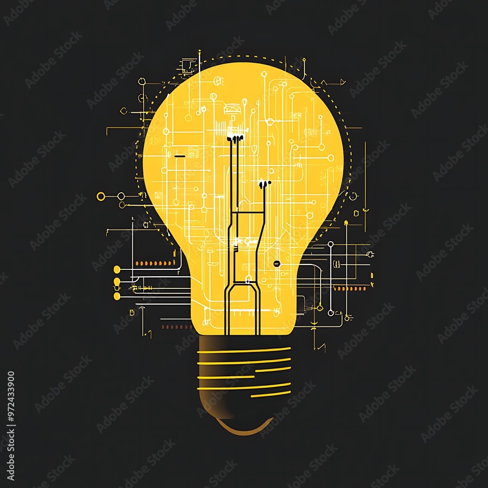 Poster a light bulb constructed of circuitry and technology