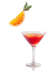 Fototapeta premium Pomegranate Punch Vibrant red cocktail in a wine glass garnished with a sprig of rosemary