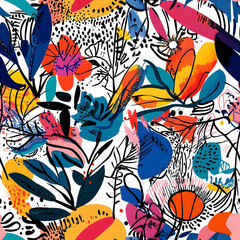 Obraz premium floral and leaf seamless patterns in doodle-style tile designs with graphic format.