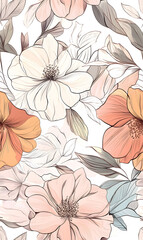 floral and leaf seamless patterns in doodle-style tile designs with graphic format.