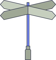 An empty signpost at a crossroads symbolizing decision and choice.