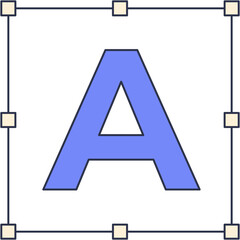 Blue letter A centered in a textbox with resize handles, symbolizing text editing.