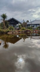 Cozy lake house with mirrored reflections