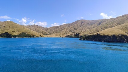 Sailing across the Cook Straight between the North and South island in New Zealand
