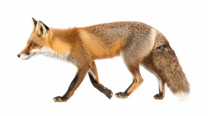 Fototapeta premium Red fox on a white background. Wildlife. Predatory animal.