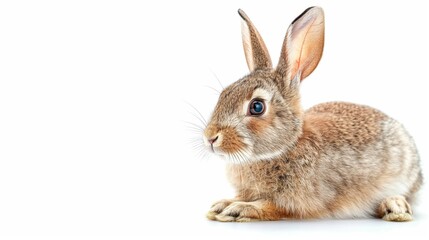 Fototapeta premium Brown hare (Lepus europaeus) isolated on white background. Baby hare. Rabbit on white background. Wild herbivore. Wildlife. Mammals. Rodent