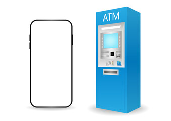 ATM Machine and Smartphone. Internet Banking and Online Payment Concept. Vector Illustration.