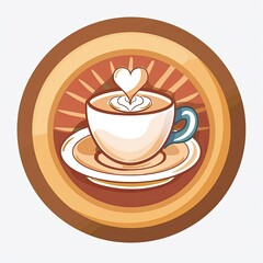 Obraz premium Coffee Cup with Heart Foam and Sunburst