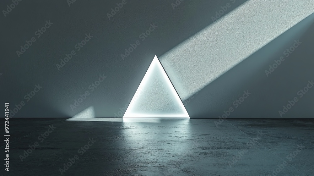 Sticker Minimalist geometric composition of a single triangle of light on a plain wall, with sharp lines and deep shadows, creating a sense of modern simplicity, 4K hyperrealistic photo.