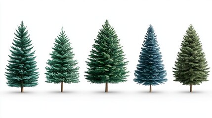 A collection of five lush green trees in varying shades, perfect for nature-themed projects and seasonal decorations.