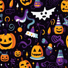 Purple seamless halloween background. Vector wrapping paper monsters