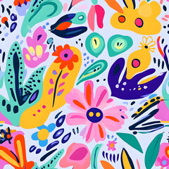 floral and leaf seamless patterns in doodle-style tile designs with graphic format.