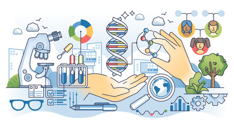 Genetic testing and DNA heritage gene mutations outline hands concept, transparent background. Ancestors genome analytics for disease or health cognition possible variants illustration.