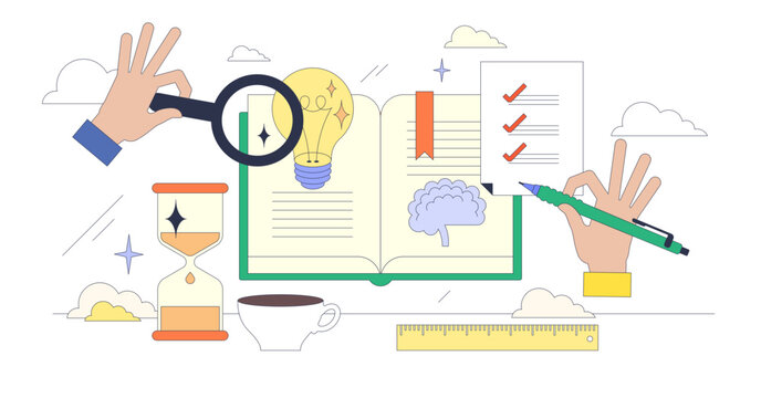 Study techniques as strategy for effective learning tiny neubrutalism concept, transparent background.Educational approach with productivity from learning process tactics illustration.
