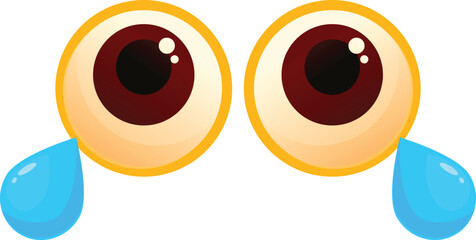 Pair of cartoon eyes with big blue tears is showing sadness and grief © nsit0108