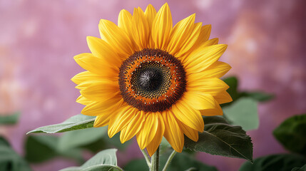Obraz premium A single, detailed sunflower with a large, dark center and golden-yellow petals,