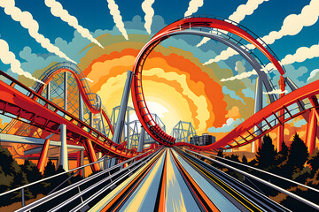 pop art style illustrated roller coaster