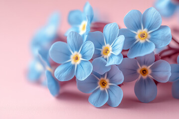 Obraz premium A group of dainty forget-me-nots with their light blue petals and yellow centers,