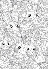 Black and white Easter I spy game for kids. Searching and counting game with cute kawaii holiday symbols. Printable spring worksheet, coloring page. Simple spotting puzzle.