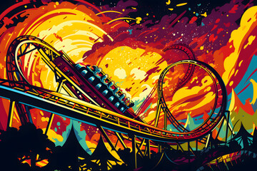 pop art style illustrated roller coaster