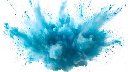 Blue Powder Explosion Isolated on White Background.