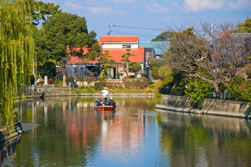 Obraz premium Yanagawa River Boat Tour in Fukuoka city,Kyushu, Japan. 