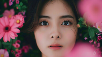 Naklejka premium Young Chinese Model Flowery Meadow