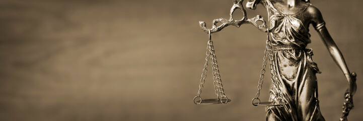 lady Iustitia statue ,  Themis roman goddess of justice with scales , a sword and  a blindfold ,...