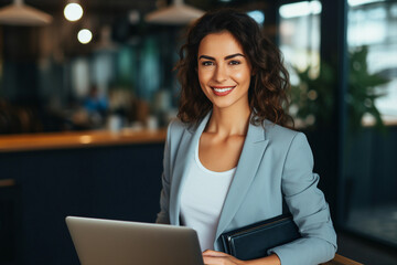 Fototapeta premium Successful business people person in modern interior office space building made with Generative AI artwork