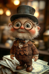 A 3D cute coin character with a vintage face,