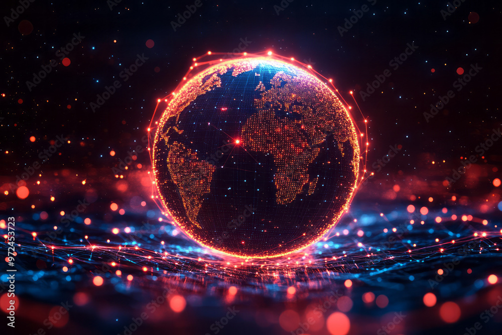 Aufkleber An abstract background featuring a globe made of interconnected data lines,