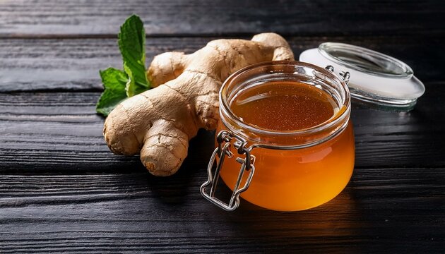 Honey and Ginger on a Black Wooden Table: Effective Natural Cold Remedies"