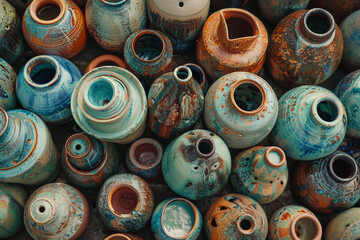 Fototapeta premium Generative AI photo craftsman shaping clay pot on spinning wheel in pottery studio surrounded by ceramic pieces