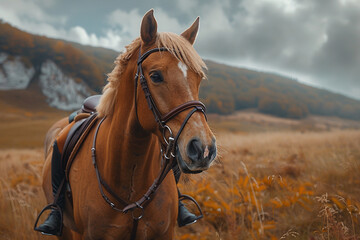Obraz premium Generative AI photo realistic image, equitation lesson people connected with horses friends love