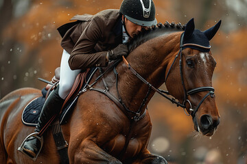 Generative AI photo realistic image, equitation lesson people connected with horses friends love