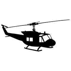 helicopter in flight Black silhouette on white background