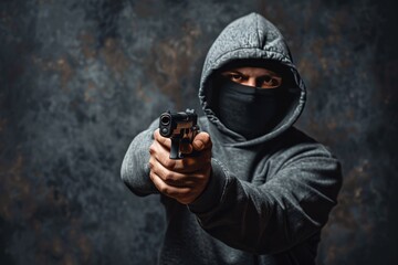 A person holding a handgun walks through a brightly lit hallway, creating an atmosphere of tension and uncertainty. The figures hand grips the weapon, while the surroundings suggest