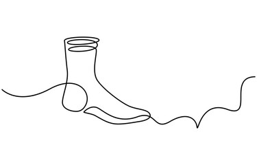 Continuous line drawing of socks. Socks one line icon. One line drawing background. Vector illustration. Socks black icon,
Christmas sock one line drawing on white background