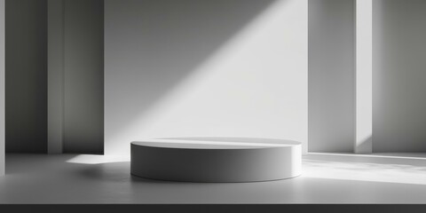Fototapeta premium White cylindrical podium in a minimalist room.