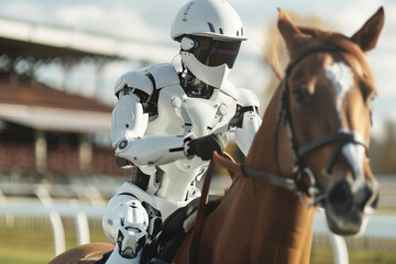 Fototapeta premium Generative AI photo image of person who ride horse, equestrian professional sport profession