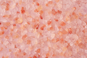 Pink Himalayan Salt Background. Cooking, bathing, teeth cleaning, spa therapy. Soft colours. Top view. Close Up. 