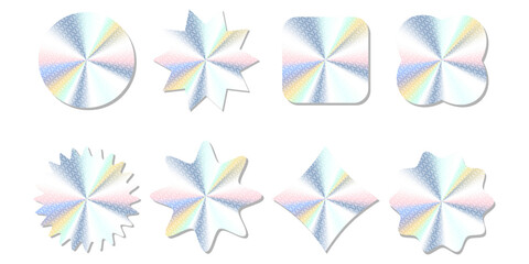 set of realistic sticker, hologram emblem, holographic labels. vector illustration.